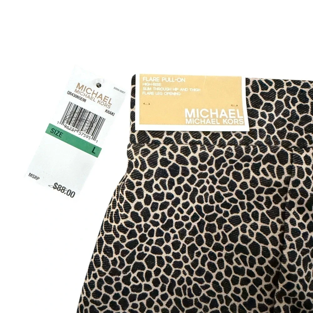 Michael Kors Animal Print Mobwife Pull On Pants Size L Giraffe Split Hem Chic
